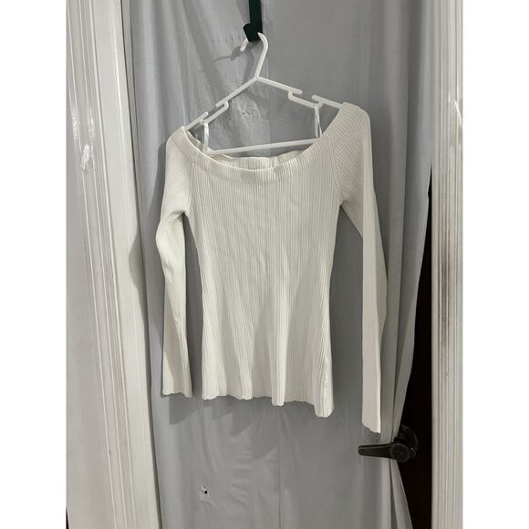 Rag & Bone White Ribbed Knit Off The Shoulder Sweater Sz L - Picture 1 of 6
